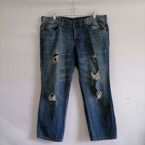 I Heart Ronson Womens Blue Distressed Straight Leg Denim Boyfriend Jeans Size 12